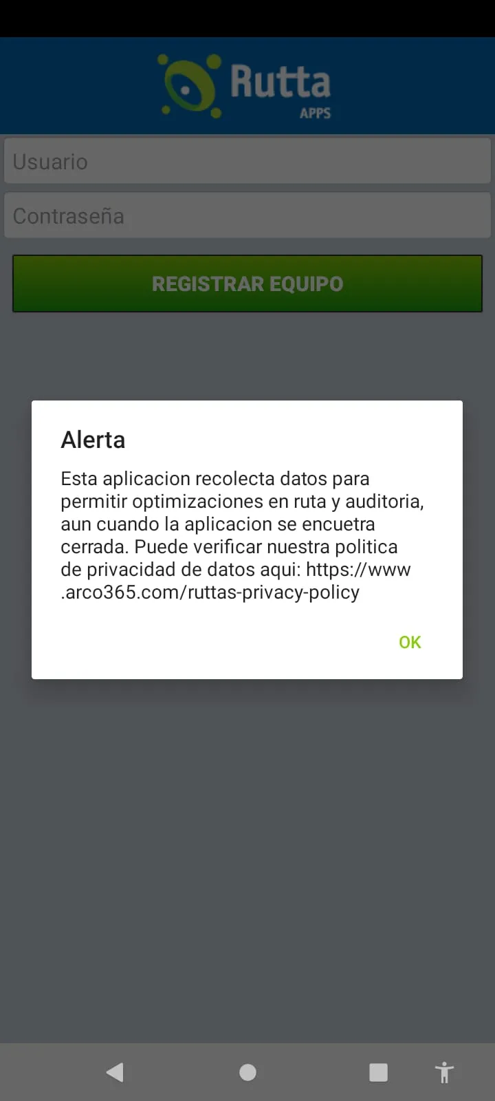 Ruttas privacy message