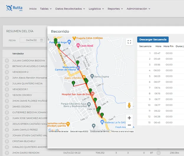 Ruttas tracking screen