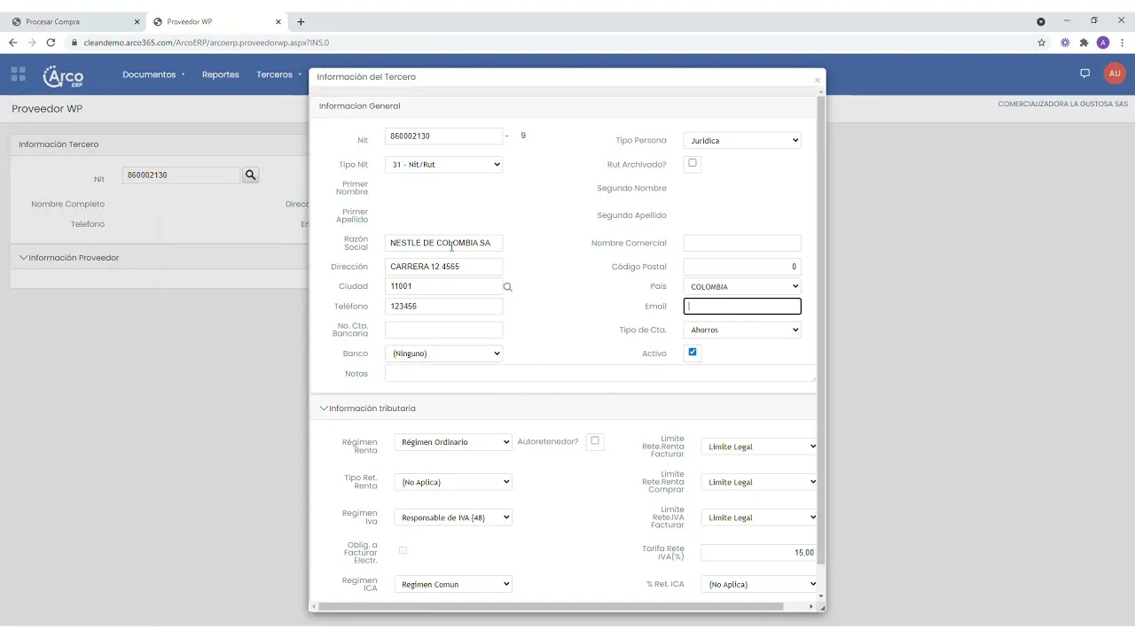 Demo de Arco ERP